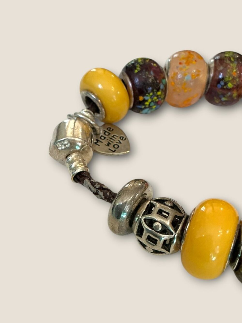 Handcrafted Beaded Charm Bracelet With Sterling Silver Clasp 7.5" Long Featuring - Picture 6 of 6